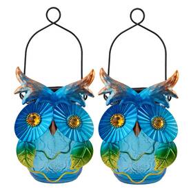 Dy810 Starsoul 2 Blue Owl Solar Lanterns Outdoor Waterproof Lights Metal Decor For Home Garden
