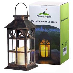 Steadydoggie 646437285322 Solar Lantern Outdoor Classic Decor Bronze Antique Metal And Glass Constructi