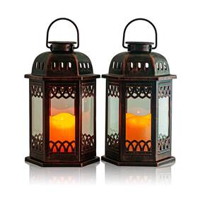 Js0380 Steadydoggie Solar Lanterns 2 Pack Bronze - Hanging Lights With Flickering Candle Le
