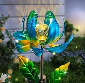 Sy-fc-1 Sucuy Solar Yard Lights Wind Spinners- Metal Lotus Flower Garden Decor Led Blue
