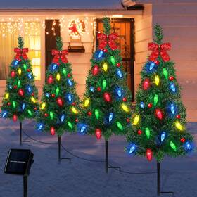 Sumfox 671716926665 4 Pcs 29in Solar Christmas Tree Lights Outdoor With Wate