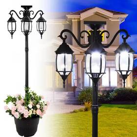 Sun-ray 726084659841 Madison 3-light Black Integrated Led Solar Lamp Post And Planter
