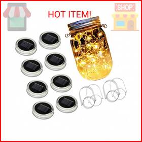 Sunkite 634769046834 Solar Mason Jar Lights Updated 8 Pack 20 Led Waterproof Fairy Firefly