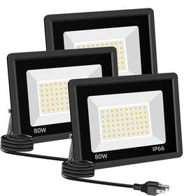 Sunkkes 683132209291 3 Pack 80w Led Warm White Floodlight 3000k Outside Flood Light With Plug Ul