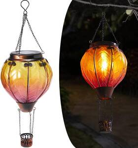 Mgt42977or Sunlanterns Hot Air Balloon Solar Lantern With Flickering Flame Hanging Lights Outdoor