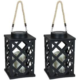 Sunnydaze Decor 810011716759 Modern Crosshatch Outdoor Solar Lantern - 9 In Black Set Of 2 By