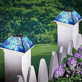 Sunnypark 766630782791 2pk Mosaic Solar Post Cap Lights Outdoor For 4x4 3.5x3.5 Cyan Blue