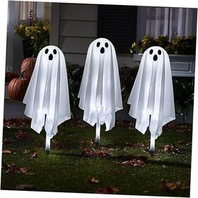 Sunnypark 768443997379 Set Of 3 Ghost Halloween Pathway Decor Lights 20 Inch High Stake Cool White