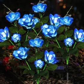 Syouhome 797999486464 4 Ramos De Flores Solares Azul 16 Rosas Artificiales Para Exterior Jardin Patio