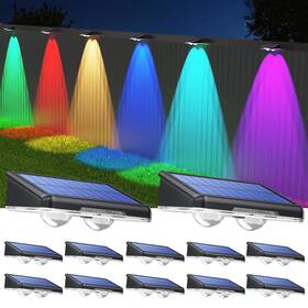 Tk-sl008 Tecknet Solar Fence Lights Outdoor 12 Pack Warm White And 6 Colors Rgb Ip66 Waterproo