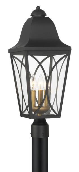 73356-757 The Great Outdoors 73356 Cardigan 3 Light 24 Inch Tall Post - Sand Coal Black