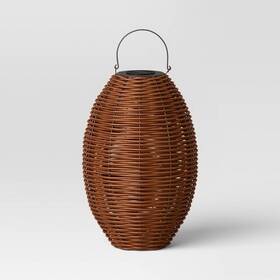 88012750 Threshold 29 Inch X19.4 Resin Wicker Woven Large Led Outdoor Lantern Dark Brown -