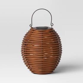 88012756 Threshold 14 Inch X12.3 Resin Wicker Woven Small Led Outdoor Lantern Dark Brown -