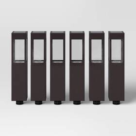 88012798 Threshold 6pk Square Bollard Solar Led Outdoor Path Lights Matte Black -