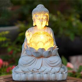 Mdc060604 Thumok Solar Buddha Statue Outdoor With Cracked Glass Ball Light Ip65 Waterproof Bu