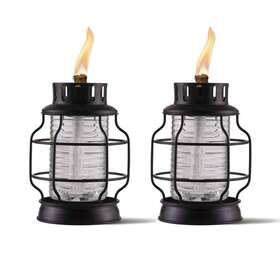 1121120 Tiki Table Torch Lantern 7.20 Inch Metal Black Textured Glass Vessel 2-pack