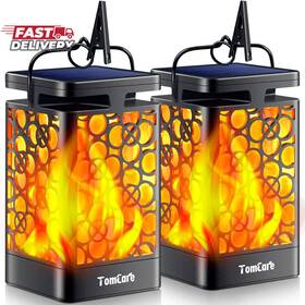 Tomcare 313051742721 Solar Lanterns Outdoor Upgraded Flickering Flame Waterproof Hanging Lant