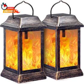 Sz-19003 Tomcare Solar Lights Metal Flickering Flame Lantern Outdoor Hanging Lanter