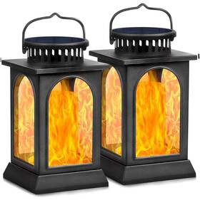 Sz-19014 Tomcare Solar Lights Flickering Flame Upgraded Metal Lantern Outdoor Hanging De