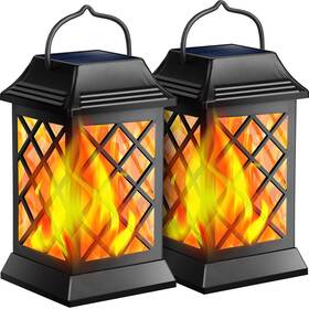Sz-20015b Tomcare Solar Lights Outdoor Flickering Flame Metal Lantern Hanging Dec