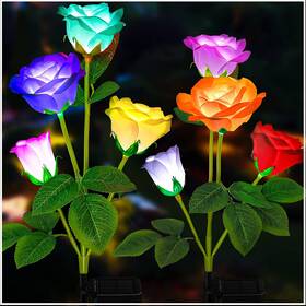 Tonulax 744110158632 Solar Garden Lights Outdoor 7 Color Changing Rose For Yard 2 Packs