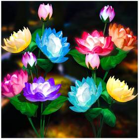 Lotus-4 Tonulax Lotus Flower Solar Garden Lights Outdoor 7 Color Changing Decor For Patio Yard