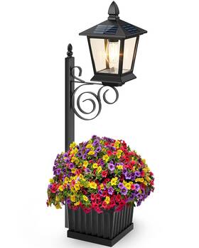 Towponics Sz-24033 Outdoor Flower Pots 2 In 1 Solar Lamp Post With Planter Metal Pole Wall Mo