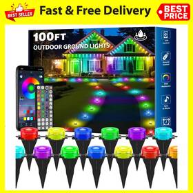 Tqqvxx 313056481441 Rgb Outdoor Ground Lights 100ft Color Changing Pathway With Remote And App