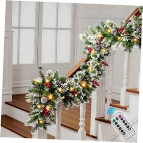 Trepcrow 764015585036 Christmas Garland With Light Pre-lit Realistic Pine 9ft Snow