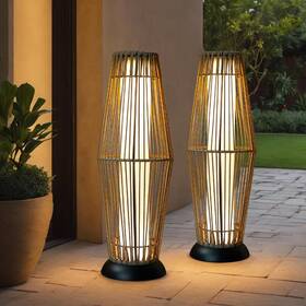 95051-s2 Trirocks Outdoor Floor Lamp 2 Piece Solar Powered Lantern Wicker Patio With