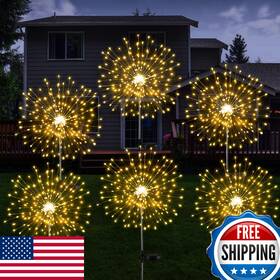 B0d9v5sfzy Tujoe 6 Pcs Mardi Gras Solar Firework Lights Outdoor Garden 120 Led