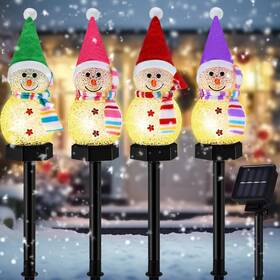 Sew-tujoe-0427 Tujoe 4 Pcs Christmas Snowman Pathway Lights Solar Outdoor Stakes Le