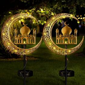 Sew-tujoe-1403 Tujoe 2 Pcs Ramadan Solar Lights Decorations Outdoor Mubarak Star Moon