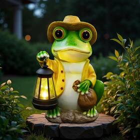 Twinbling Tb7312 Solar Garden Outdoor Frog Statue 10 Inches Tall With Handheld Lanterns Deta