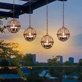 Qs130094 Twinkvilla Outdoor Solar Hanging Lanterns Waterproof Globe Candle Holder With F