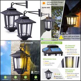 Unbraded 717373450164 Solar Wall Lanterns Aluminum Outdoor Hanging Lights Panel Dusk X2