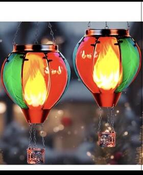 Uniwalk 711181712599 2 X Hot Air Balloon Solar Lanterns With Flickering Flame Hanging Outdoor