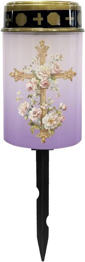 Uorisanigo 711181530261 Cross And Floral Solar Grave Lights For Cemetery Flameless Powered Light F