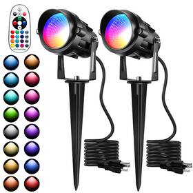 Uponeled Fbauposl-120v-2 12w Rgbw Color Changing Outdoor Spotlight With Remote Ip65 Waterproof 2 Pack