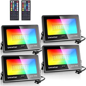 Ustellar 793513140966 4 Pack 25w Rgb Led Flood Light 250w Equiv. Color Changing Floodlights Warm W