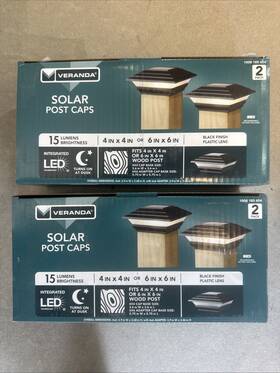 1008185654 Veranda 2x Black Solar Powered Post Cap Led Light 4x4 For Deck Or Fence 4 Count