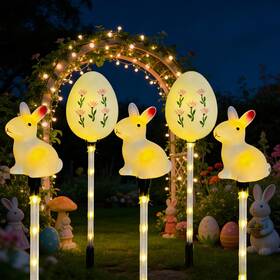 Fzl0042-3 Verlian 5-pack Easter Solar Pathway Lights With Bunny And Egg Designs Waterproof Outd