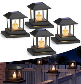 Sn00136 Viodaim 4 Pack Solar Post Lights Outdoor With 3d Flickering Candle Wick Cap L