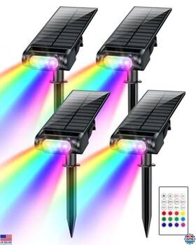 Ip67 Visit The Brthera Store Mz-spotlight-4pack Rgb Halloween Solar Spot Lights - 12 Color Modes Waterproof Remote 4