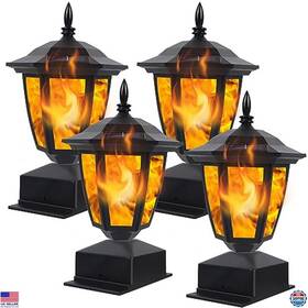 Ztd23216-4 Visit The Dynaming Store Solar Flame Post Lights 4 Pack Waterproof Flickering Led Lanterns For Decks