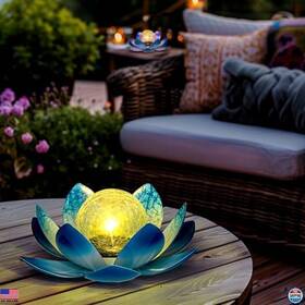 8681 Visit The Gigalumi Store Blue Petal Solar Lotus Flower Light - Waterproof Glass Lantern Decor