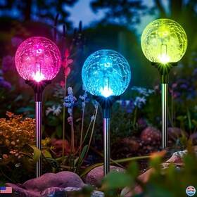 Clwx-xin3 Visit The Gigalumi Store 3-pack Solar Garden Globe Lights - Waterproof Multi-colored Led Decor