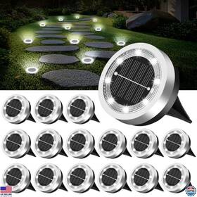 Ip65 Visit The Senlukit Store Minidm-16 16-pack Mini Solar Ground Lights - Waterproof Cool White Pathway Discs
