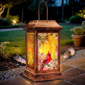 Vookry 705354004321 Cardinal Solar Lantern Outdoor Hanging Metal Glass Garden Light Patio Yard