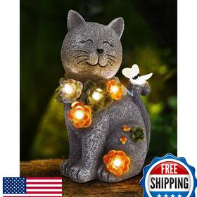 B0d3yfdsf4 Vuees Solar Cat Garden Statue Outdoor Decor 6 Led Flowers Butterfly Figurine